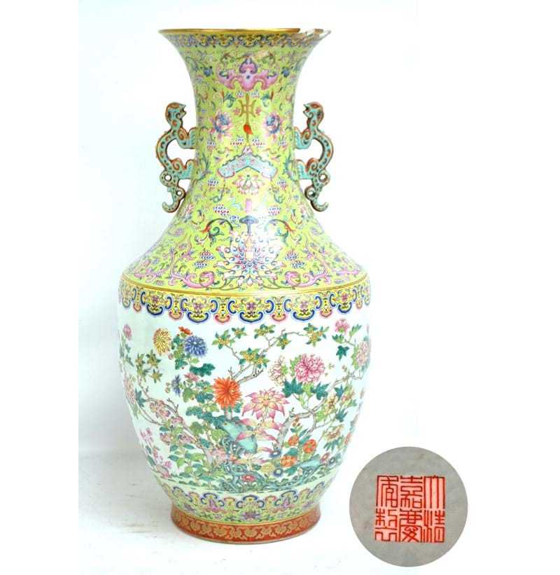 A large Chinese porcelain baluster vase, Jiaqing mark and period.
