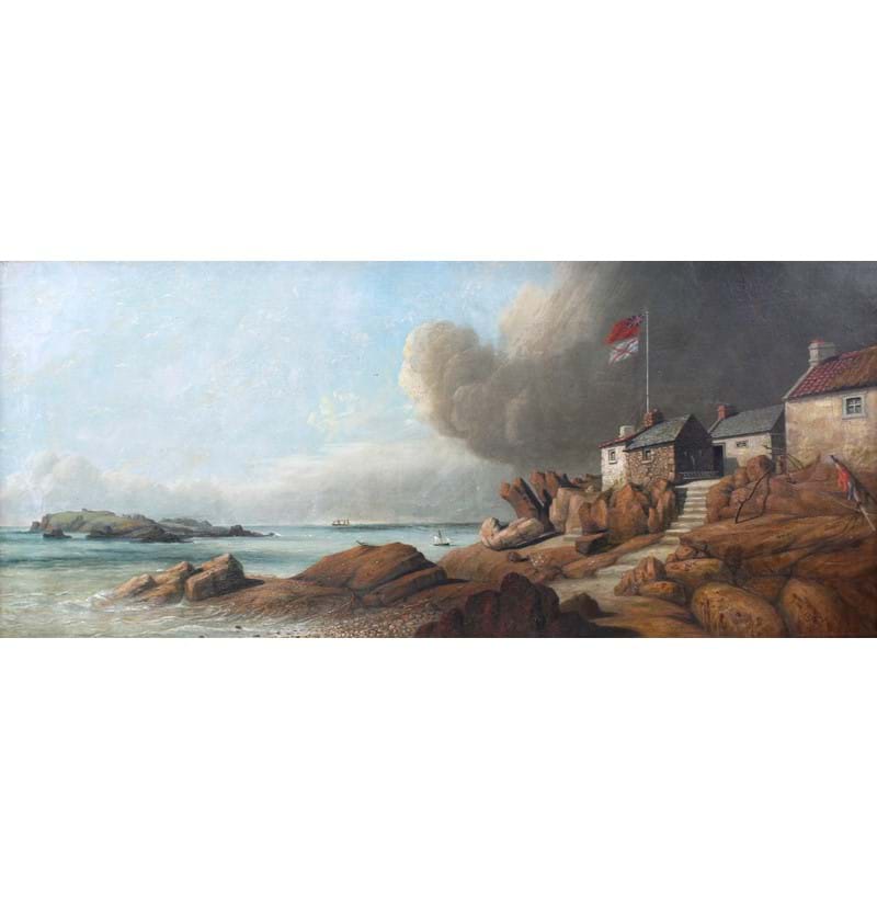 PHILIP JOHN OULESS (1817-1885); oil on canvas, Jersey coastal scene.
