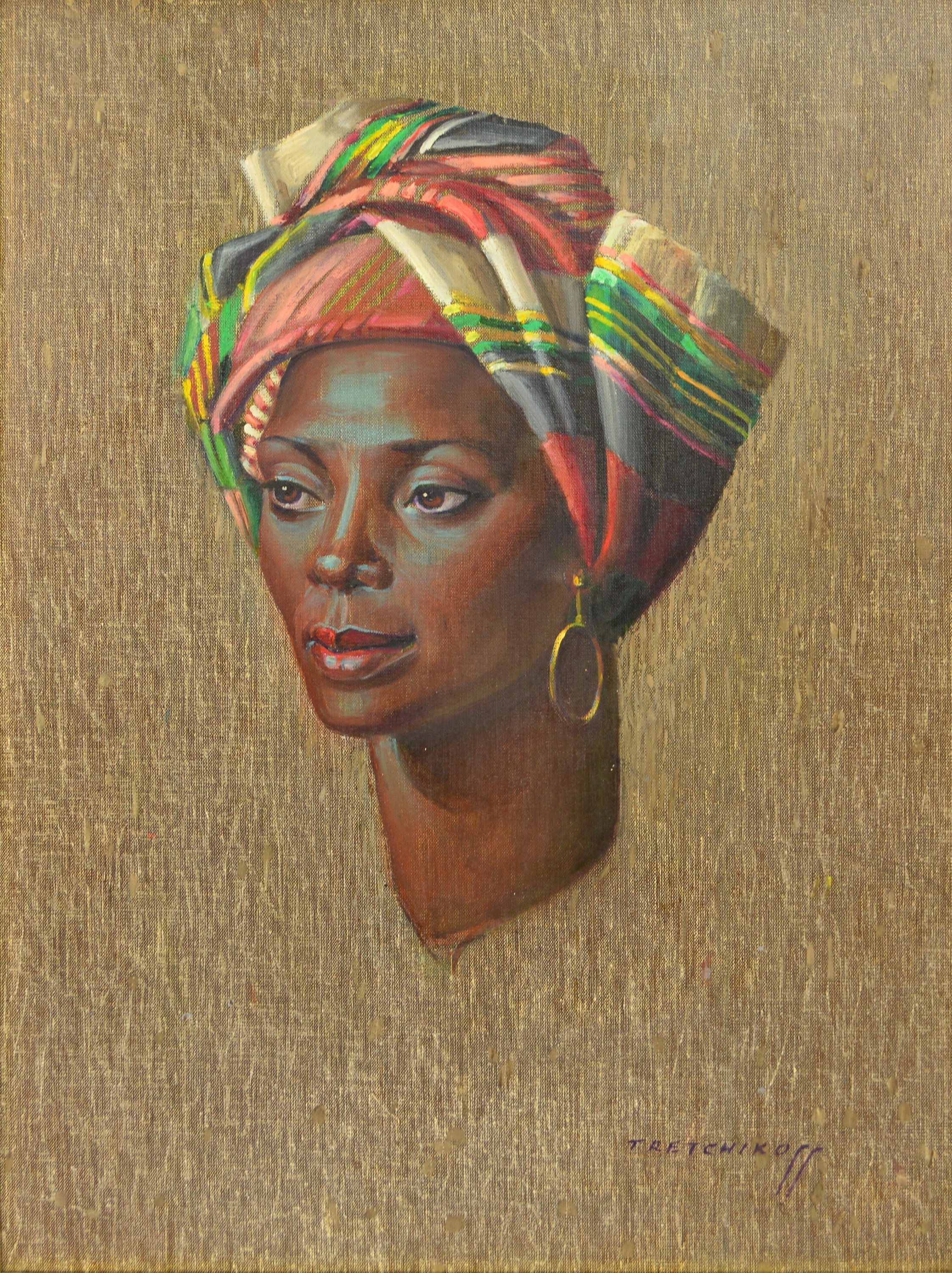 VLADIMIR TRETCHIKOFF (1913-2006); oil on canvas, portrait study of an African woman.