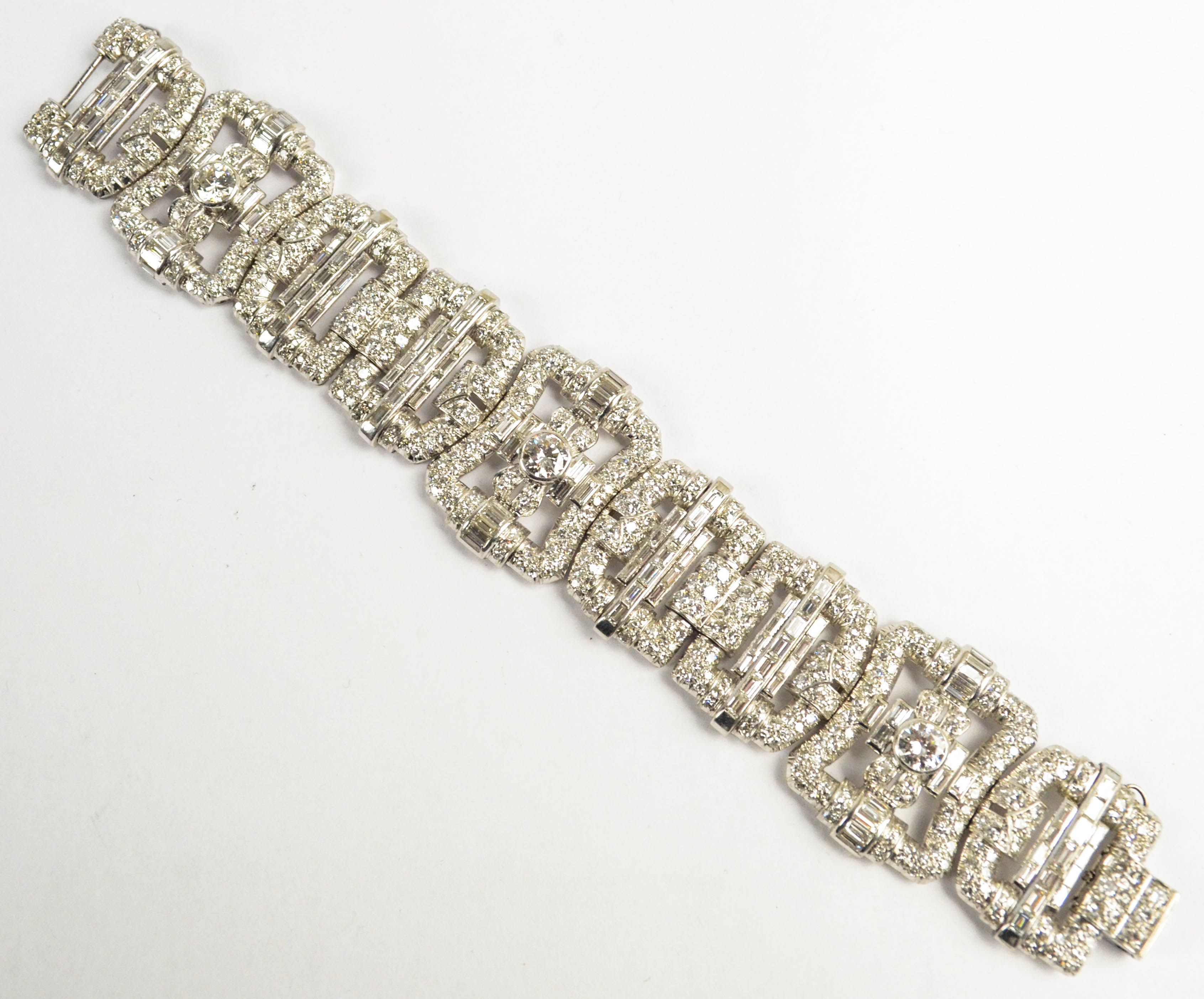 An Art Deco style white metal and diamond set cuff bracelet.