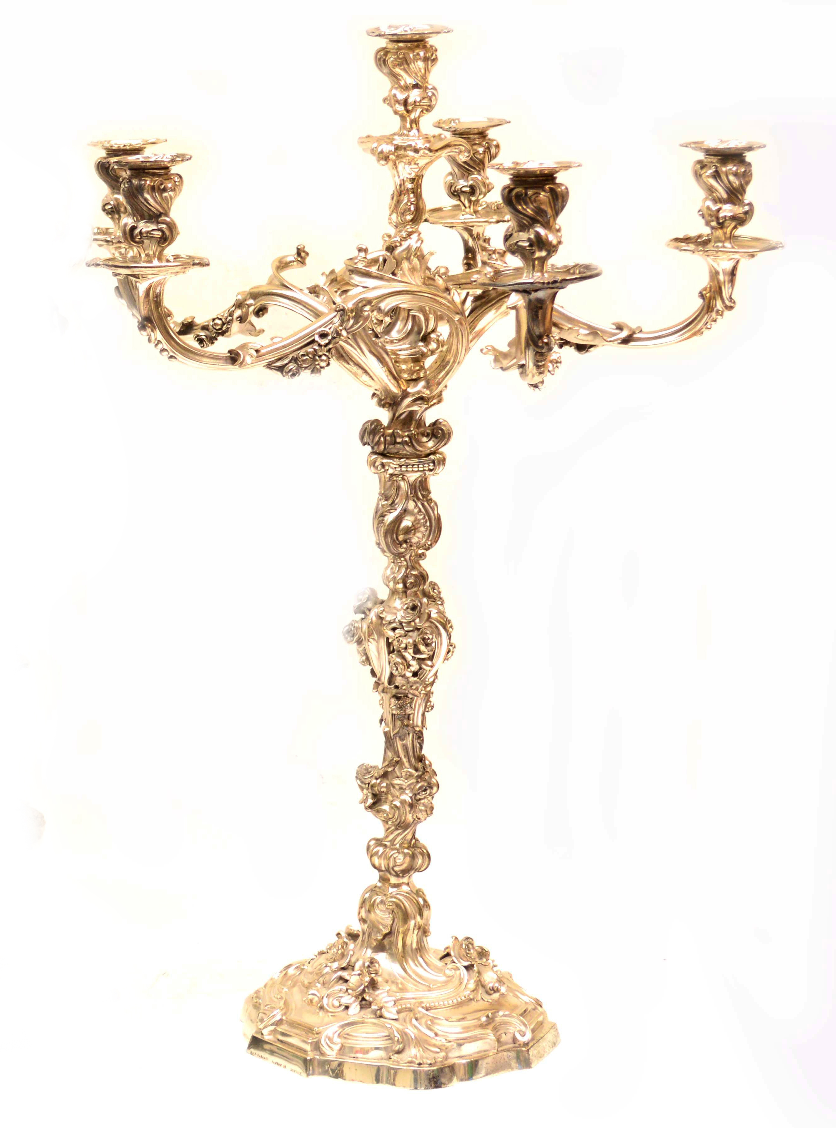 A fine and important Victorian hallmarked silver candelabrum, Robert Garrard II, London 1856.