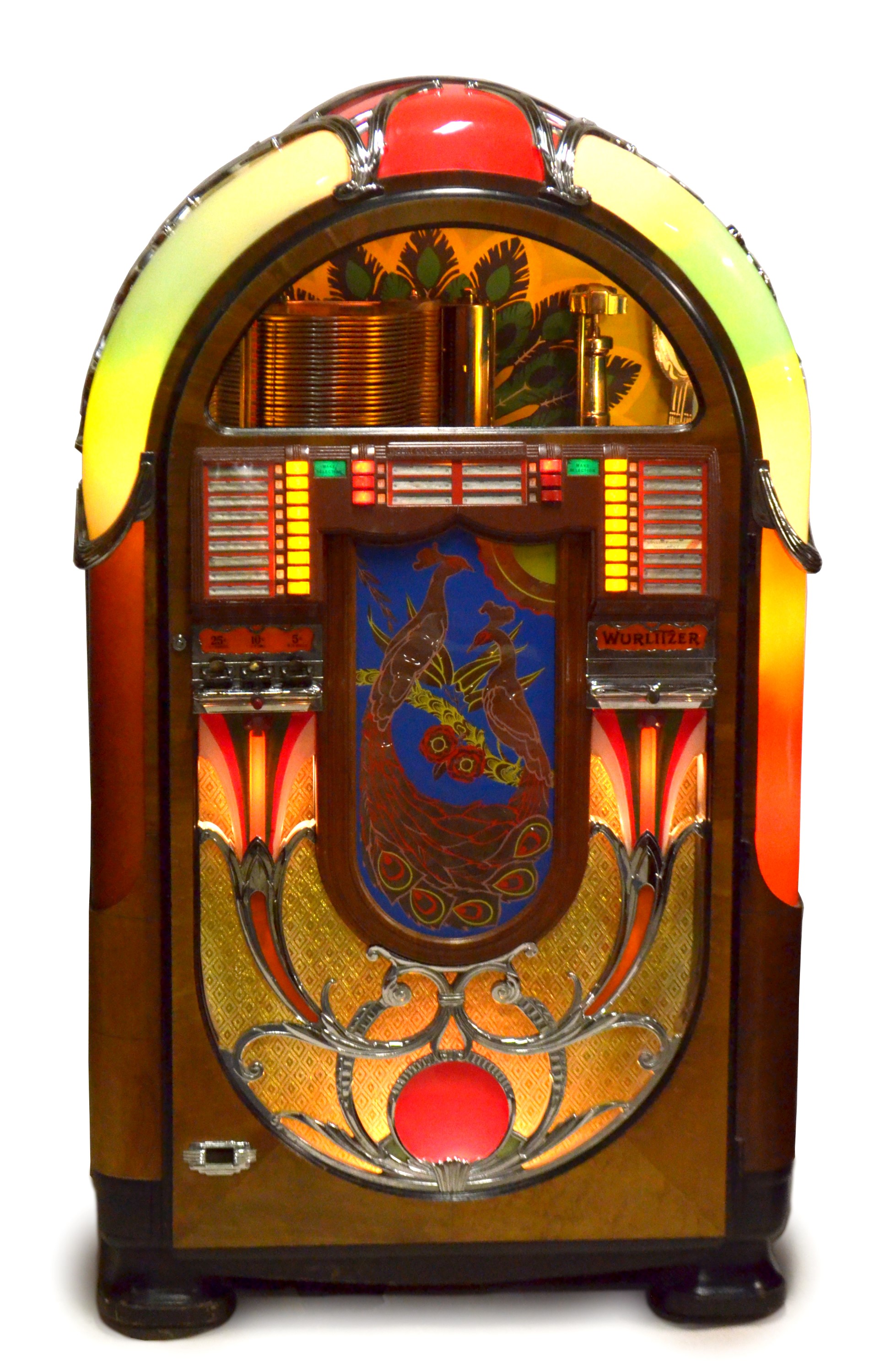 An exceptionally rare 1941 Wurlitzer Peacock jukebox.