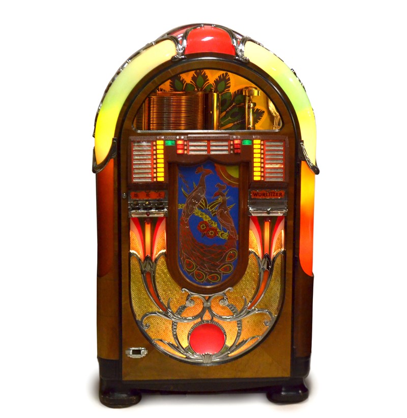 An exceptionally rare 1941 Wurlitzer Peacock jukebox.