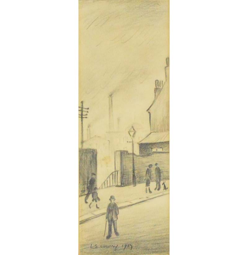 LAURENCE STEPHEN LOWRY (1887-1976); a pencil study "Stockport Street Scene".