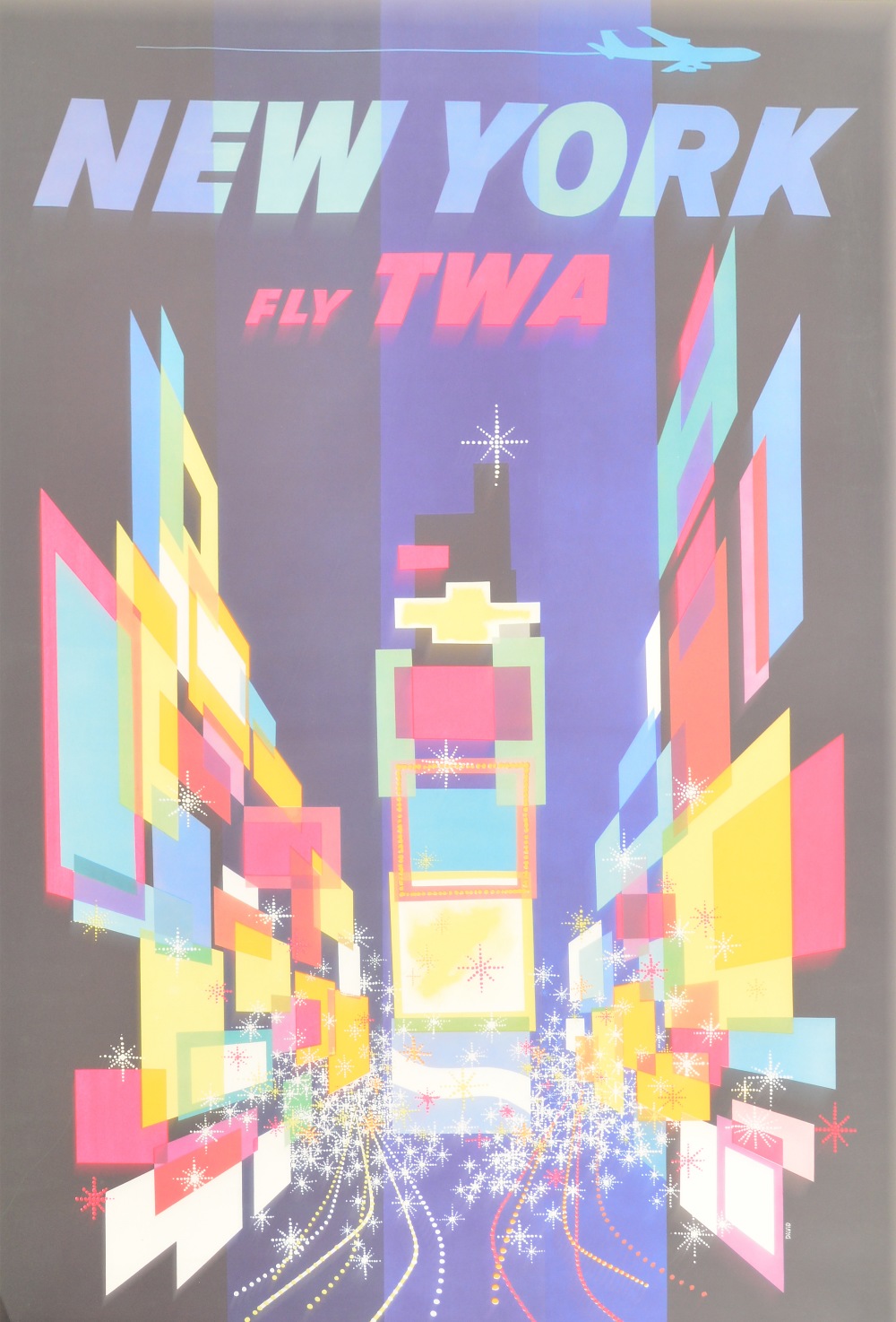 DAVID KLEIN (1918-2005); a large poster lithograph in colours, c.1960 "New York, Fly TWA".