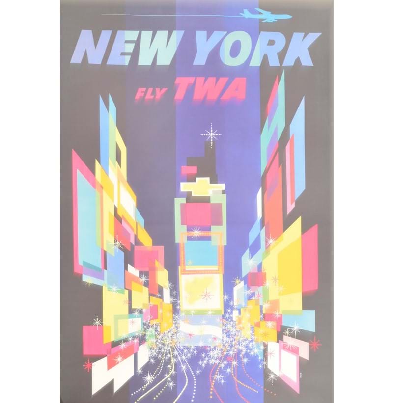DAVID KLEIN (1918-2005); a large poster lithograph in colours, c.1960 "New York, Fly TWA".