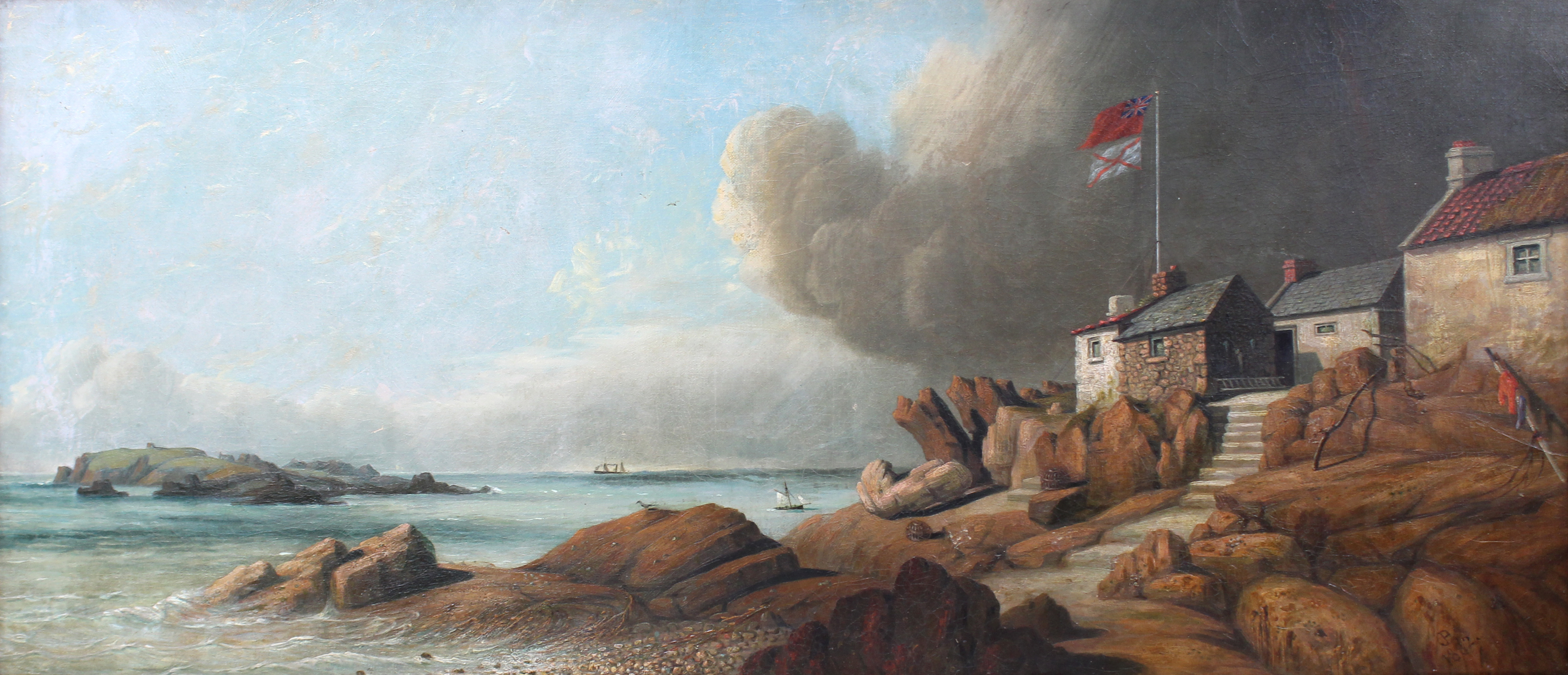PHILIP JOHN OULESS (1817-1885); oil on canvas, Jersey coastal scene.