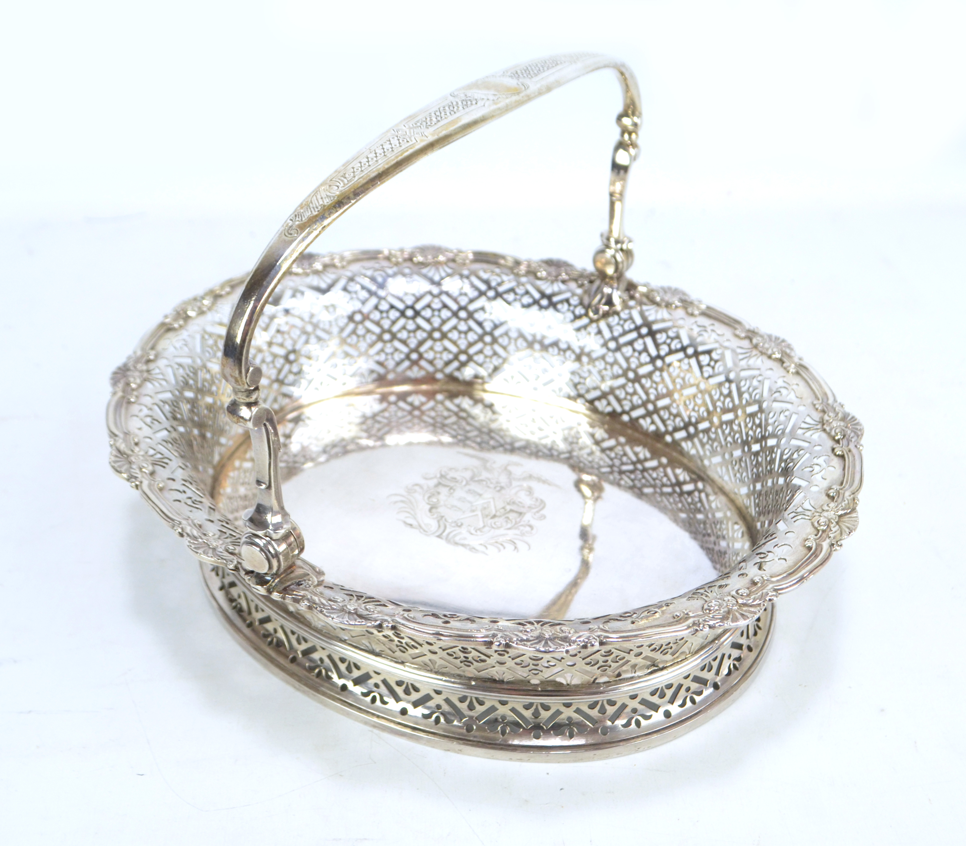 PETER ARCHAMBO I; a fine George II hallmarked silver oval basket London 1736.