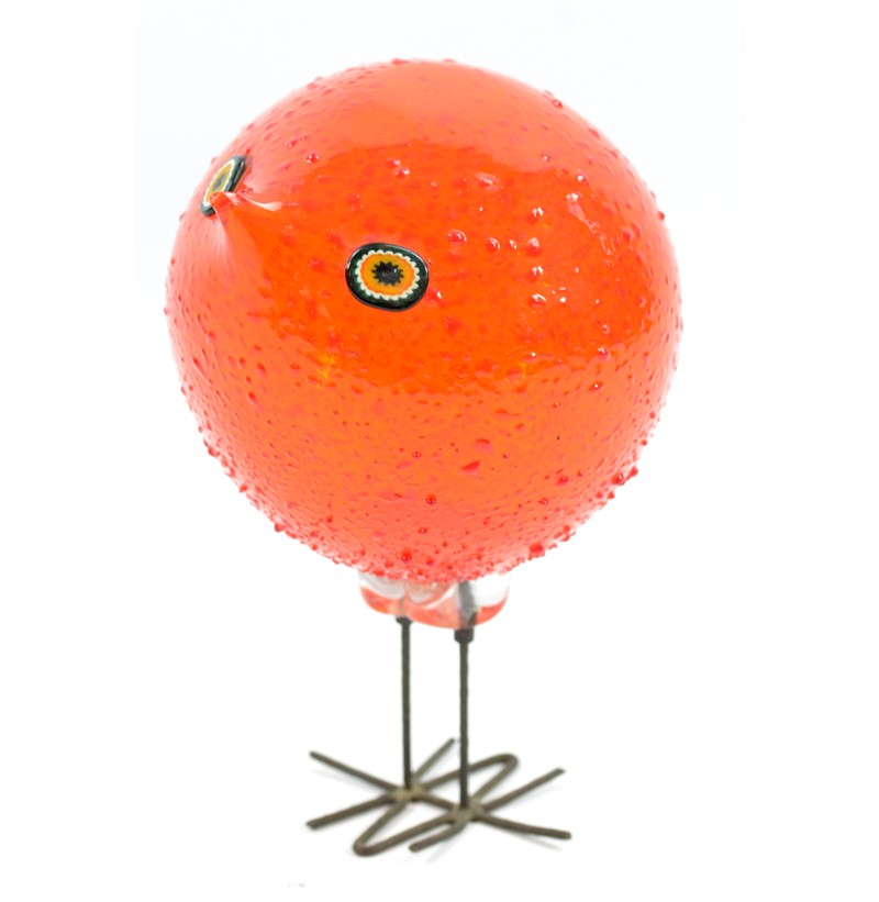 ALESSANDRO PIANON FOR VISTOSI; a 'Pulcini' orange glass bird with copper legs