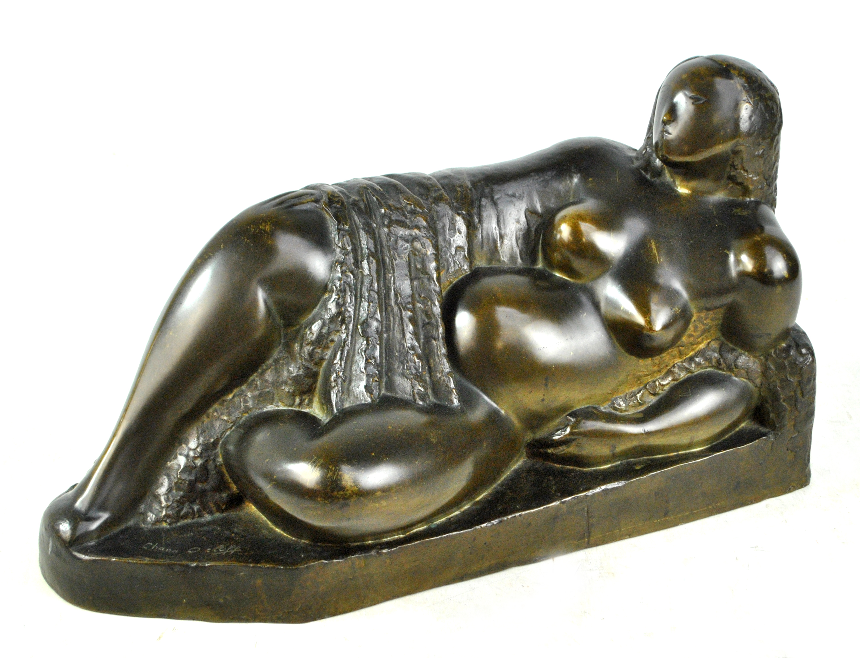 AFTER CHANA ORLOFF (Israeli, 1888-1968); bronze sculpture, 'Baigneuse Allongée'.