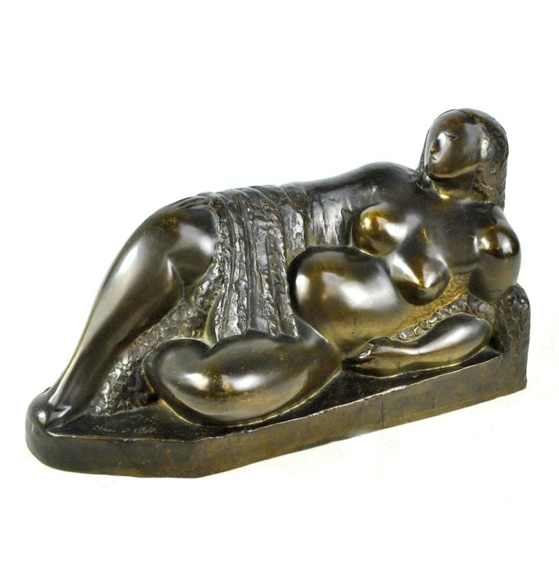AFTER CHANA ORLOFF (Israeli, 1888-1968); bronze sculpture, 'Baigneuse Allongée'.