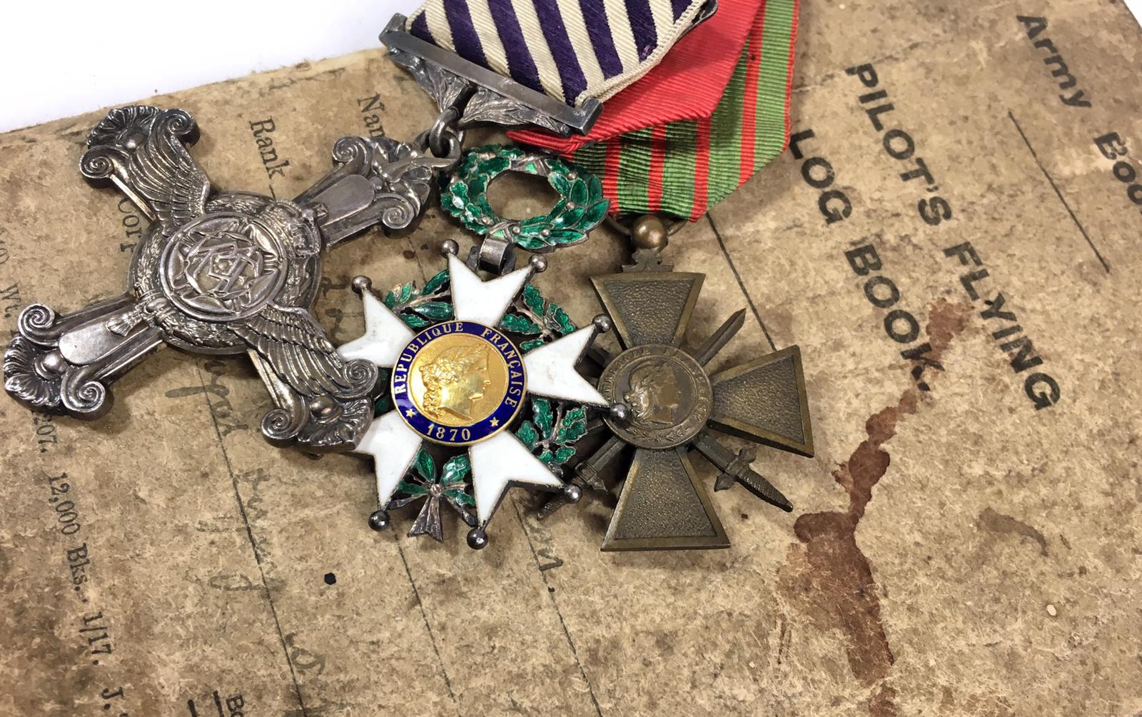A George V 1918 Distinguished Flying Cross awarded to Wilfred Barratt Green 2nd Lieutenant (and later Captain) Royal Flying Corps of Burslem Stoke on Trent.
