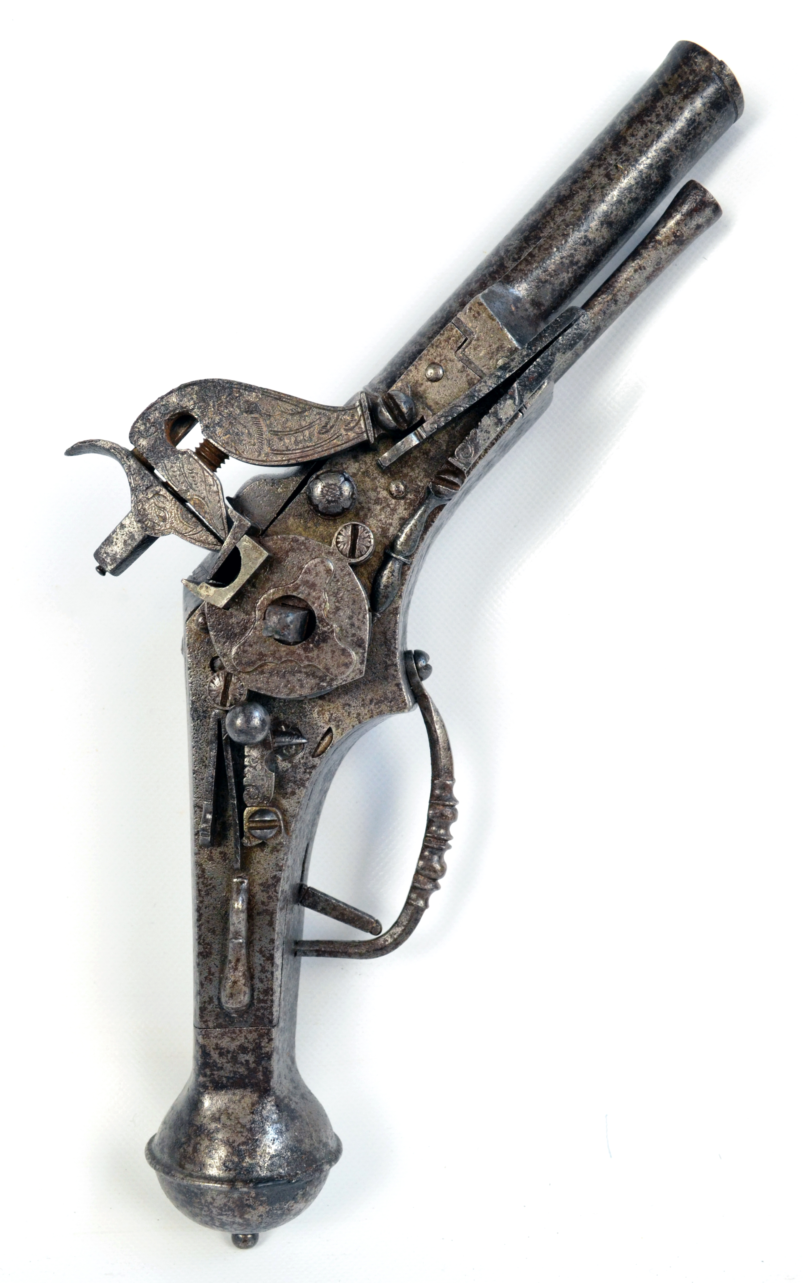 A late 16th century German steel wheel lock holster pistol.
