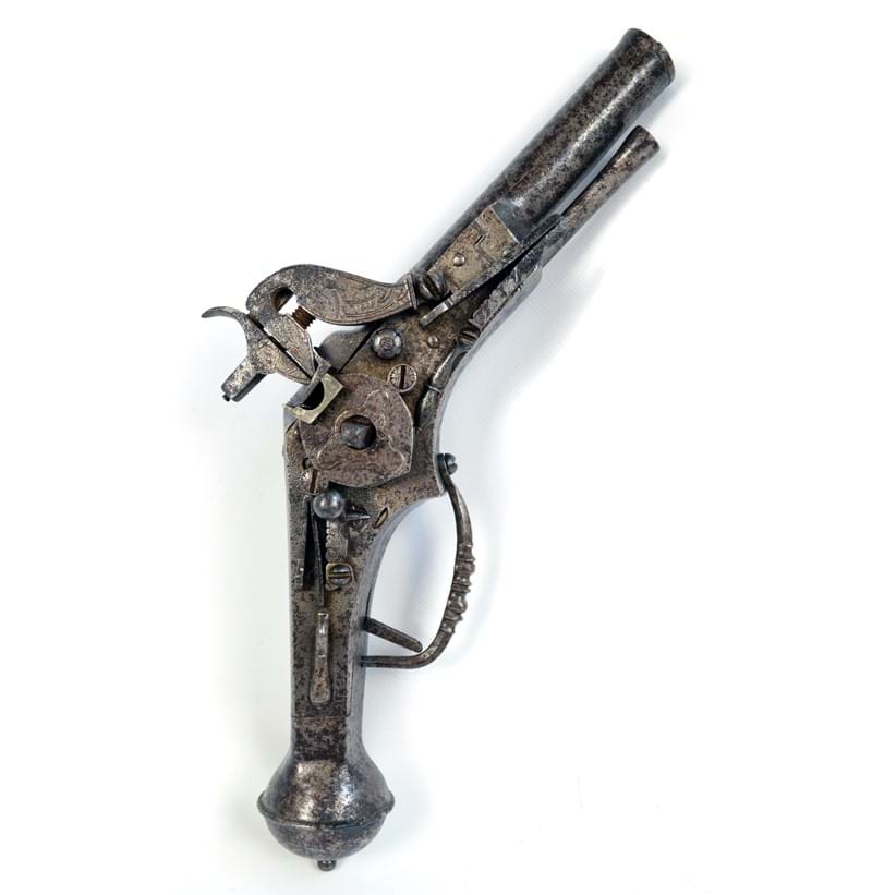 A late 16th century German steel wheel lock holster pistol.