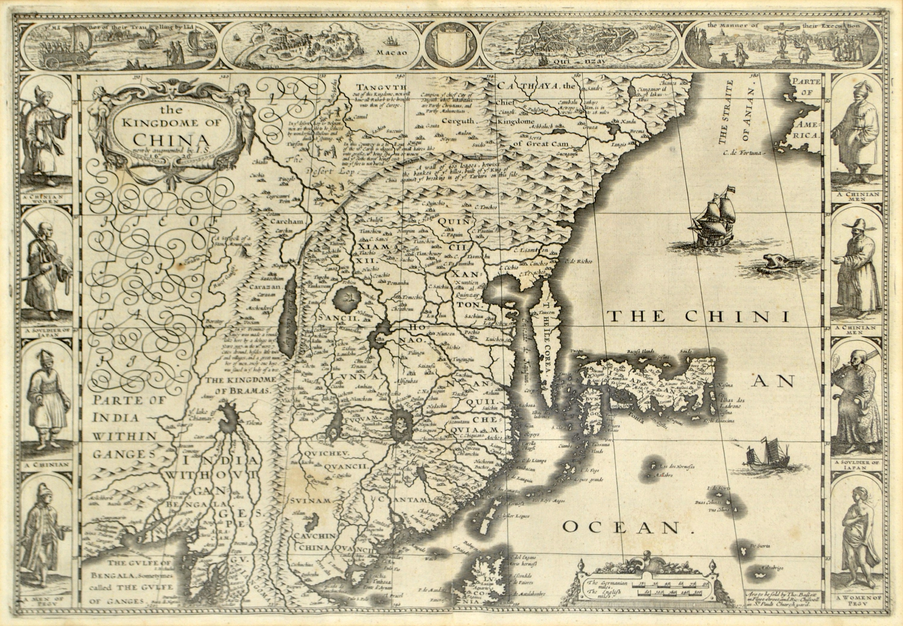 AFTER JOHN SPEED; a 17th century engraved map, 'The Kingdome Of China', dated 1626. 