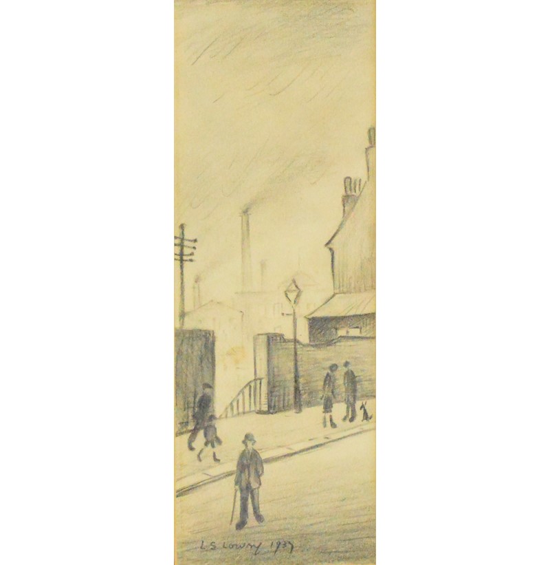 LAURENCE STEPHEN LOWRY (1887-1976); a pencil study "Stockport Street Scene". 