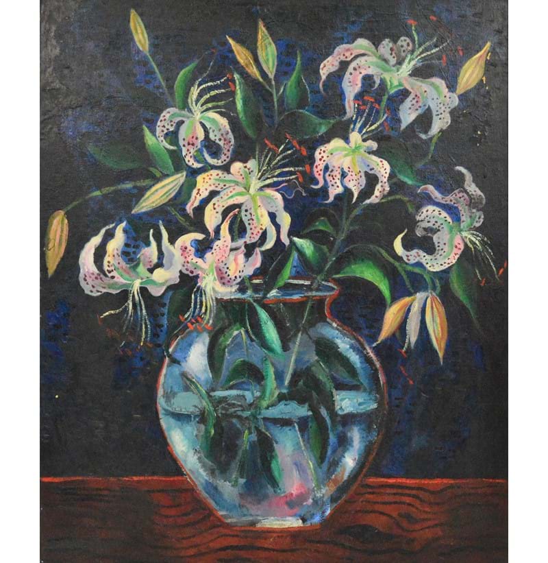CHRISTOPHER WOOD (1901-1930); oil on canvas "Lilies in a Glass Bowl", signed lower left, 77 x 64cm, framed.